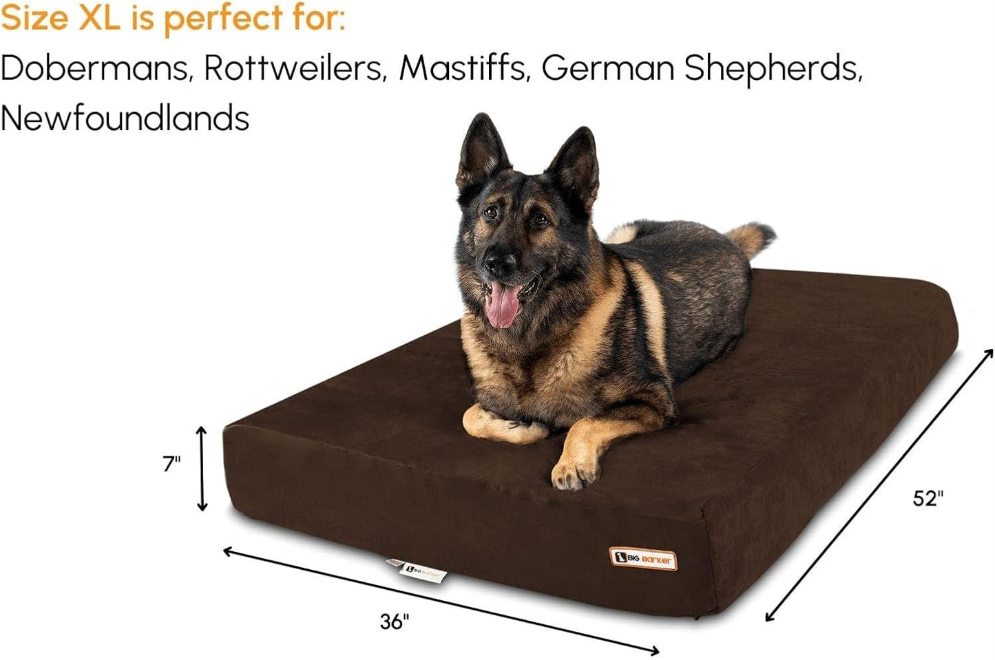 Barker Beds Sleek Extra Large Dog Bed (XL, Chocolate) – 7" Thick Soft & Comfortable Orthopedic Cushion – XL Dog Bed – Durable & Washable Microsuede Cover – Made in USA
