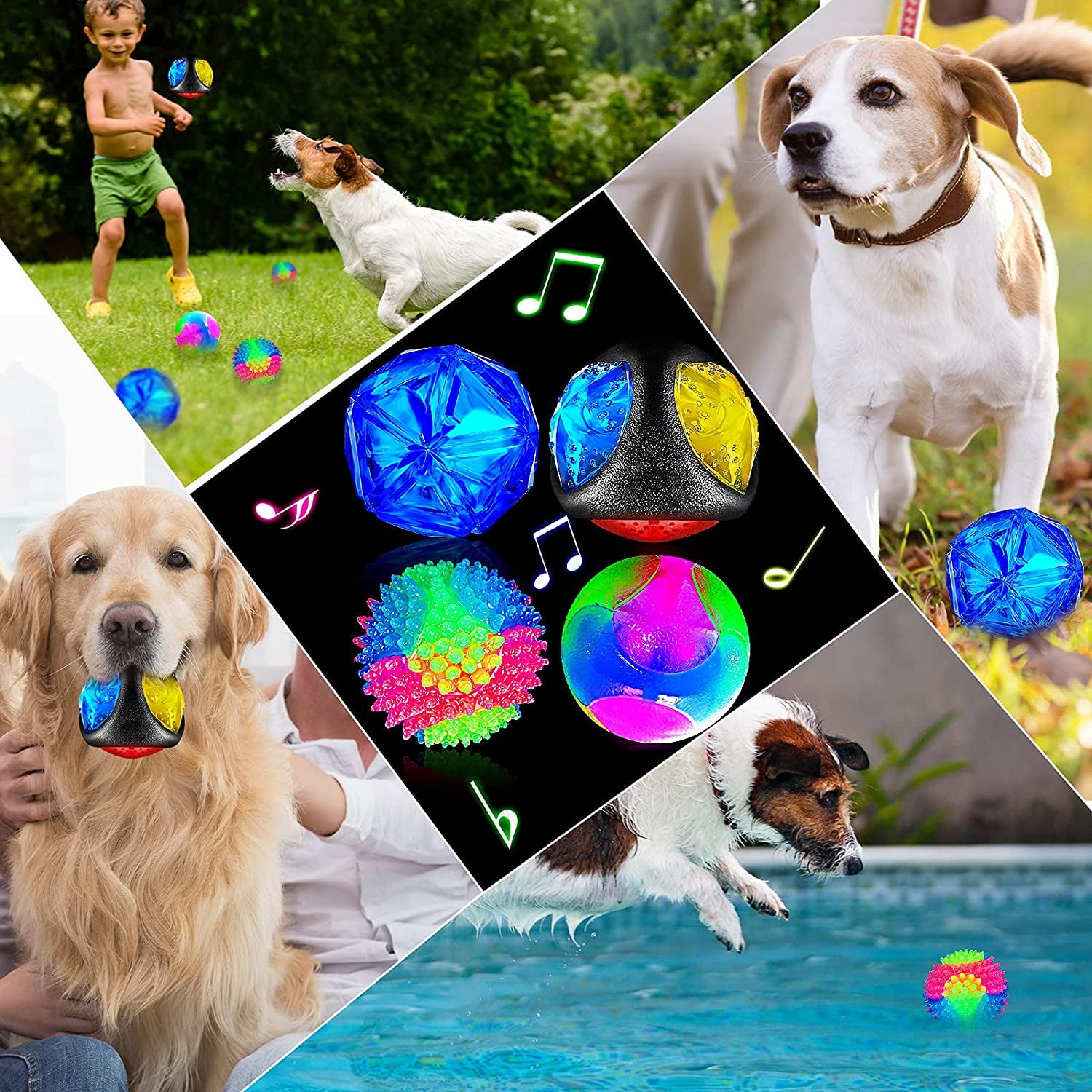 4 Pieces Light up Dog Ball Spiny Light up Dog Ball Flashing LED Dog Ball for Dog