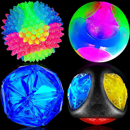 4 Pieces Light up Dog Ball Spiny Light up Dog Ball Flashing LED Dog Ball for Dog